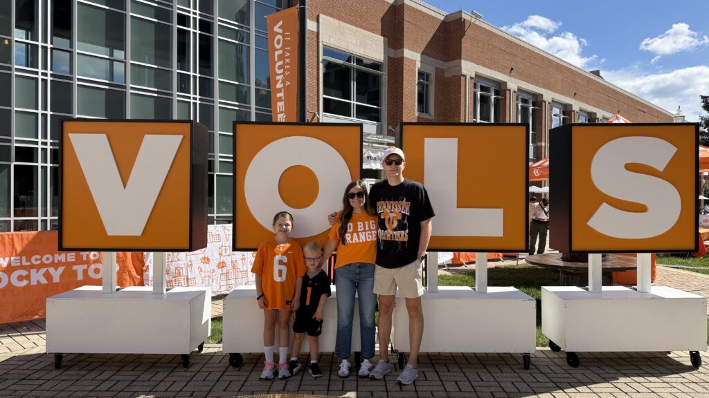 Ginny French with her family at Neyland stadium. 